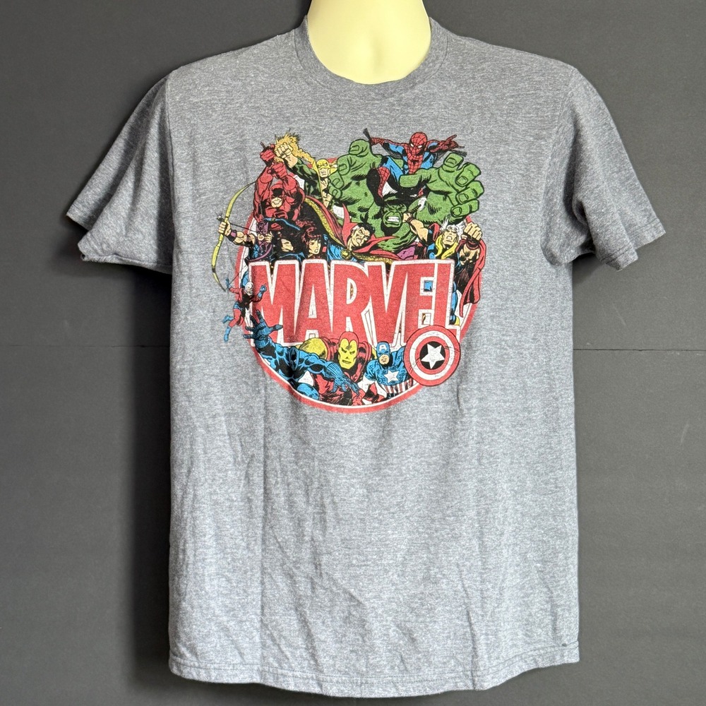 Marvel Comics Avengers Graphic T-Shirt Mens Medium Gray Heather Spider-Man Hulk
